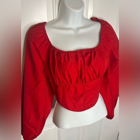 SHEIN Privé Ruched Bust Square Neck Bishop Sleeve Blouse SZ M - Picture 3 of 14